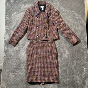 Talbots Skirt Suit Women's 8 Rainbow Tweed Blend Preppy Office